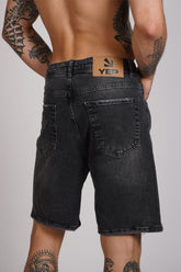 PANTALON SCURT DENIM GRI INCHIS